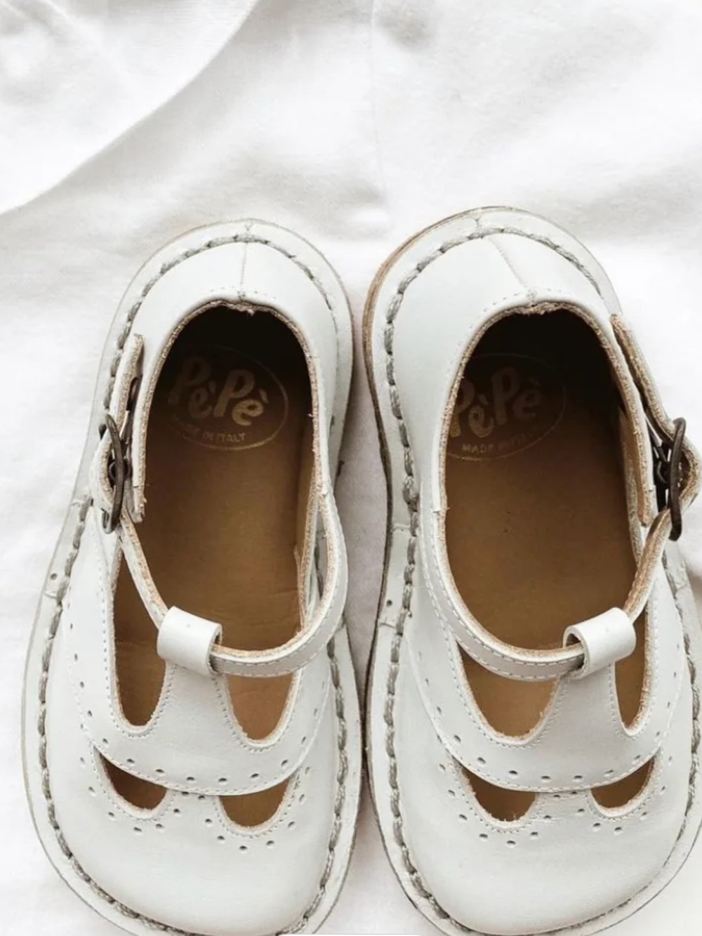 Pepe Jeans White T-Strap Leather Kids Dress Shoes